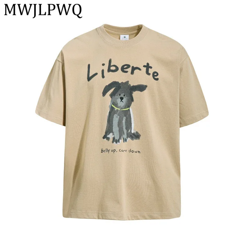 

MWJLPWQ Pure Cotton Print Short Sleeve T-Shirt For Men Round Neck Street Loose Casual Spring Summer Fashion Tops Chic 16624