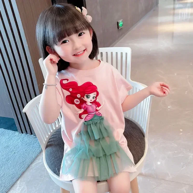 T-Shirt Skirt Girl Baby Elsa Princess Skirt Disney Mickey Mouse Girl Princess Dress  Baby Summer children Short Sleeve