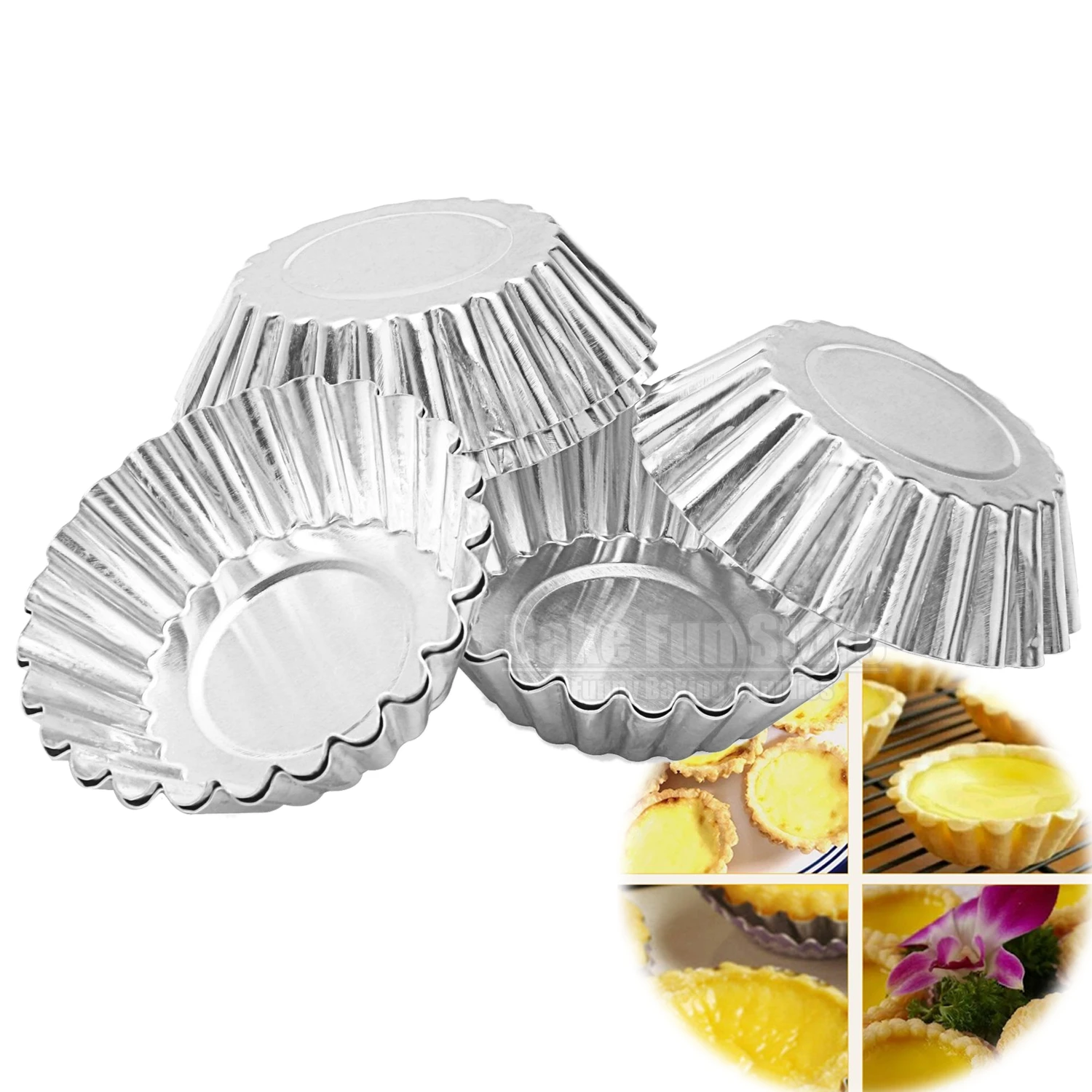 

100pcs 7cm Fluted Round Chrysanthemum Flower Shape Aluminium Tart Mold Loaf Holder Cupcake Cheese Tin DIY Bakeware Supplies