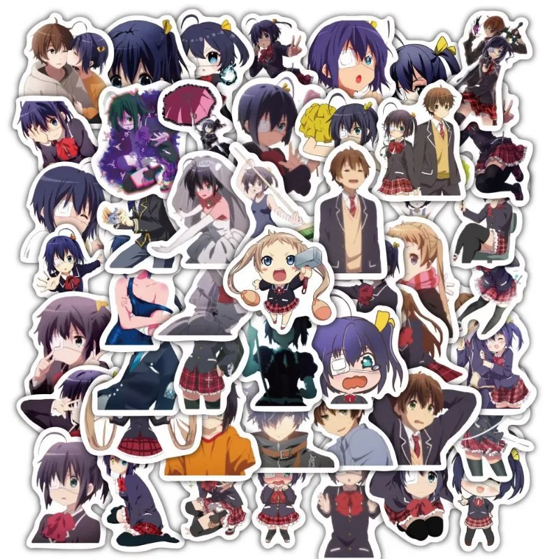 Adesivos decorativos dos desenhos animados, amor, Chunibyo e outros delírios, mala, copo de água, papelaria, telefone móvel, notebook, 60pcs