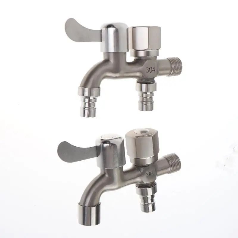 304 Stainless Steel Faucet Double Outlet Dual Control Water Tap One In Two Out Faucet 1/2