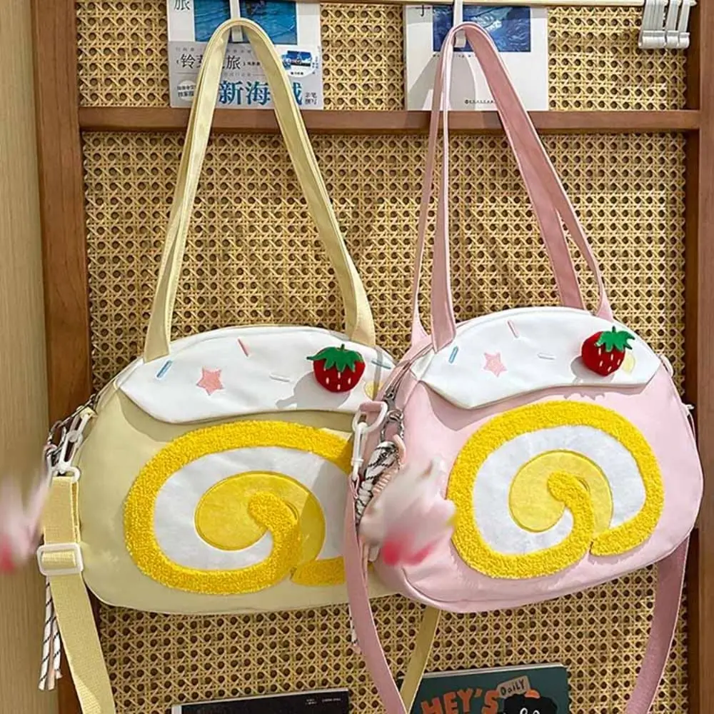 

Soft Swiss Roll Strawberry Cake Bag Preppy Style Large Capacity Cartoon Shoulder Bag Anime JK Lolita Crossbody Bag Outdoor
