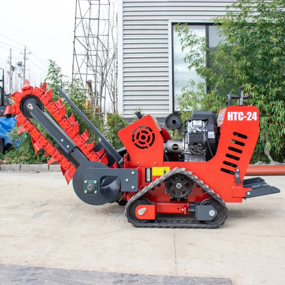 Mini Skid Steer Walk-behind Trenchers Tracked Chain Ditcher Hydraulic Diesel Trencher Machine  Farmland Irrigation Digging Tool