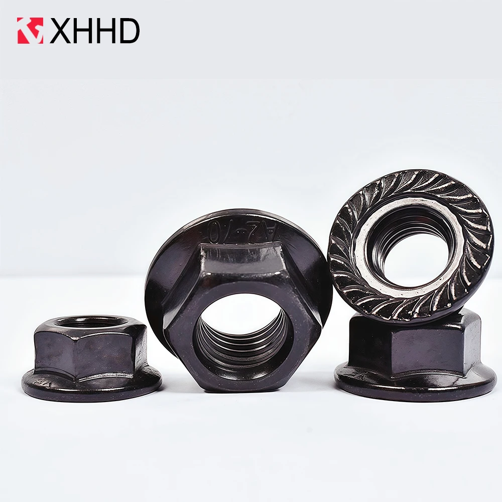 5-50pcs 304 Stainless Steel  Black Flange Nut Serrated Flange Locknut M4 M5 M6 M8 M10 Serrated Lock Nut Spinlock Hexagon Nut