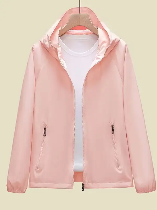 Spring Autumn Short Lightweight Outdoor Casual Loose Women's Jacket Couple Matching Hooded Zipper Pocket Waterproof Coat