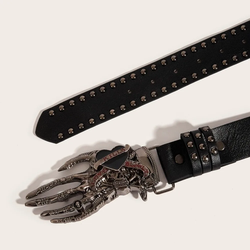 ジーンズ装飾スカルリベットベルトスケルトン Y2k 愛ハンドパームベルト韓国スタイルのズボンの装飾 Pu レザーウエストバンド