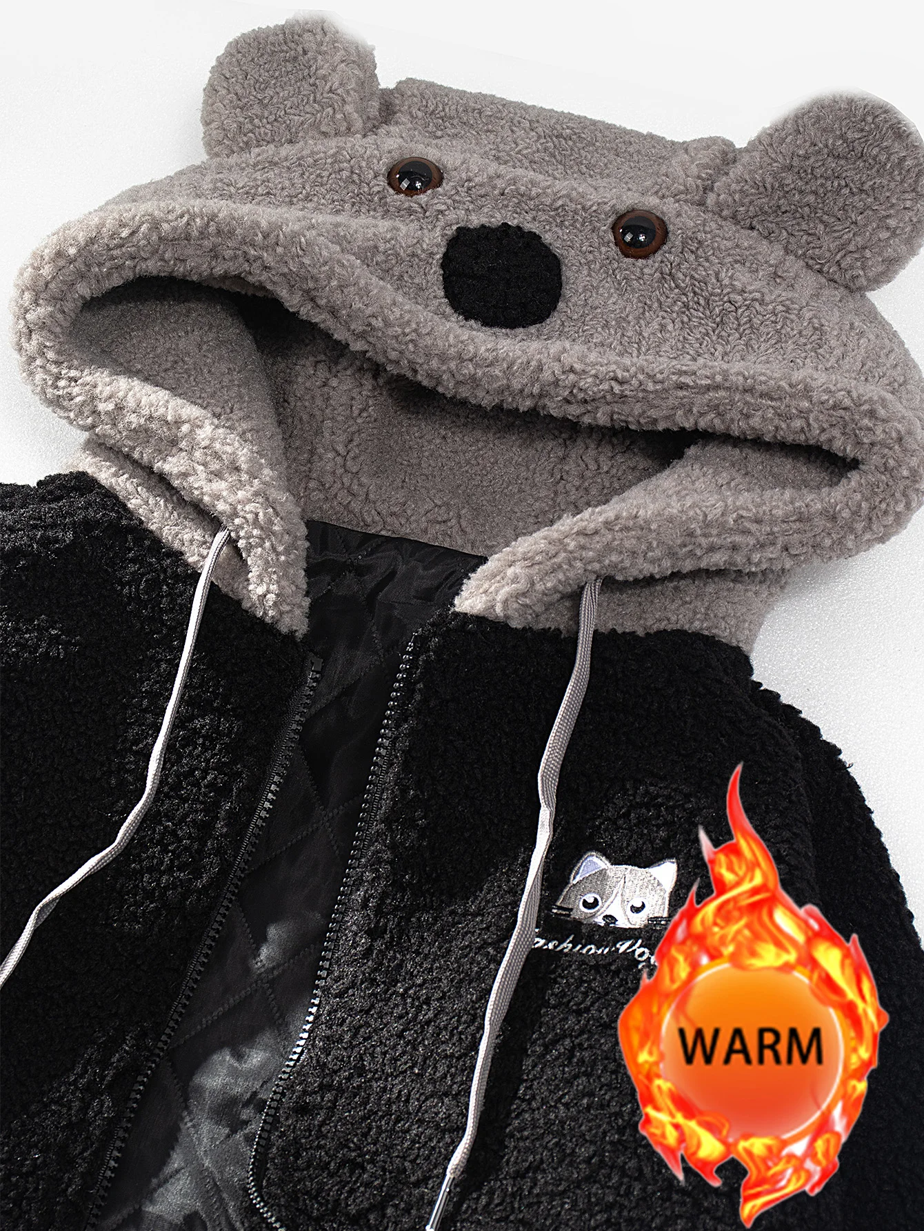 

Женская флисовая куртка с капюшоном и рисунком медвежонка, утепленное осенне-зимнее пальто на молнии, повседневная милая верхняя одежда с вышивкой