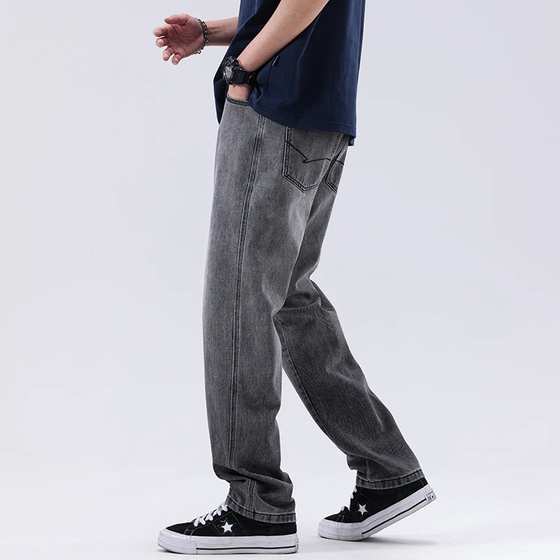 Amerikaanse retro casual losse rechte denim jeans voor heren herfst hoge kwaliteit zwart grijs gewassen streetwear broek plus maat 40