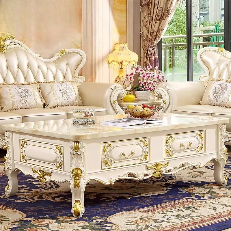 Modern simple small apartment living room full solid wood carving flower furniture set
