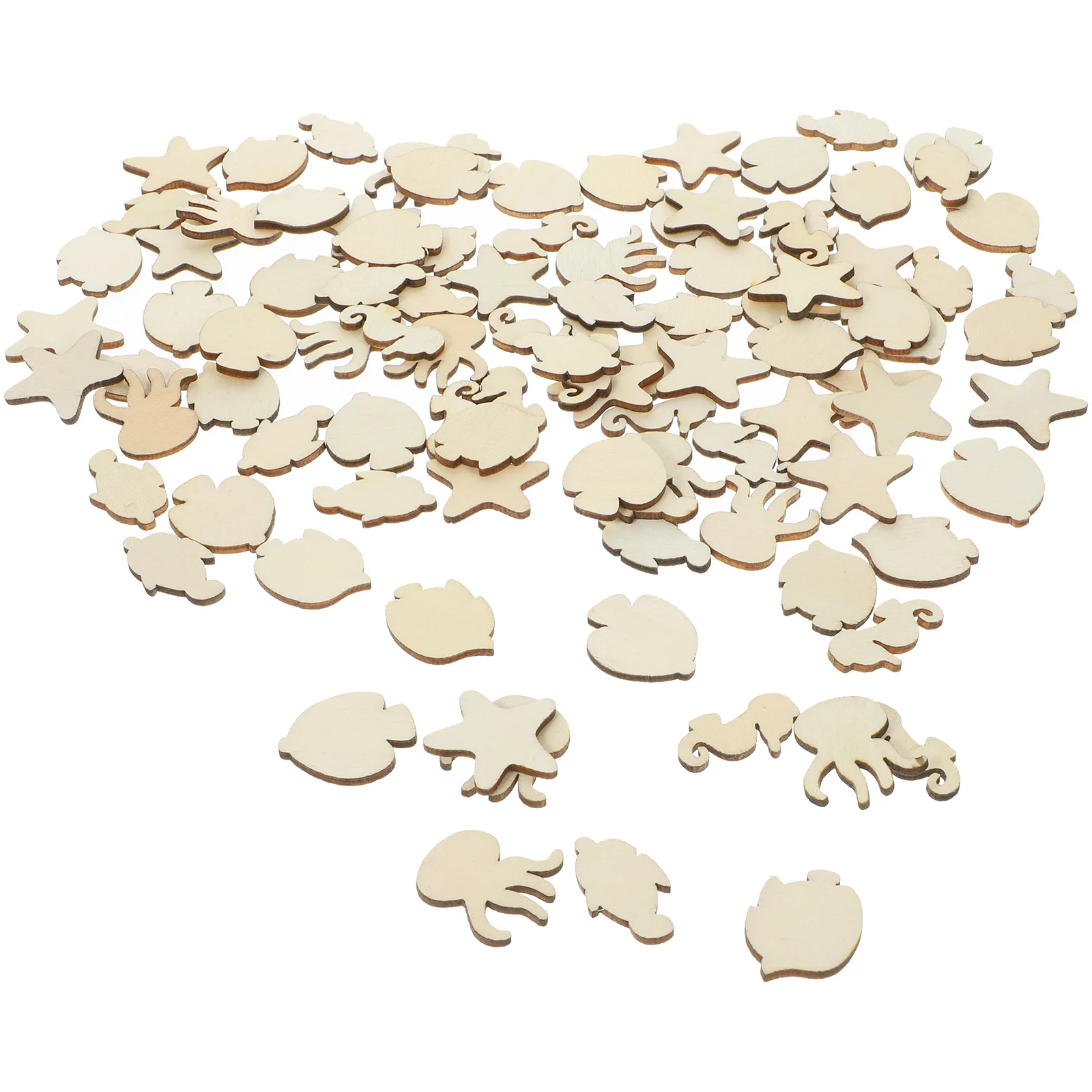 

100Pcs Wooden Crafts DIY Shapes Cartoon Cutouts Decorations for Holiday Party Wedding Birthday Christmas Ornaments Art Supplies