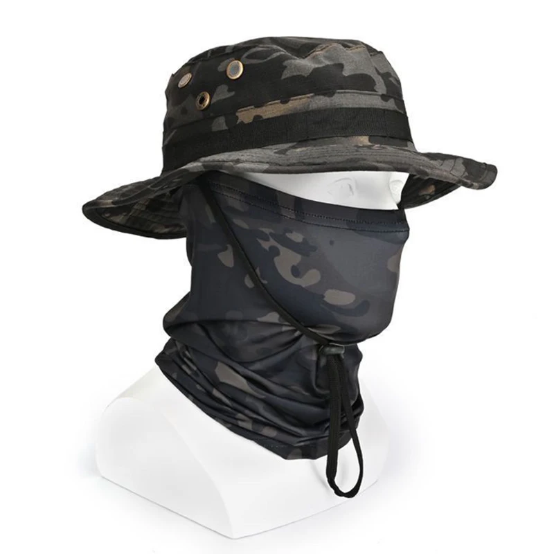 Fisherman\'s Hat Airsoft Sniper Cap Camouflage Caps for Men Women Sun Hats Outdoor Balaclava Bucket Boonie Hats Mask X043