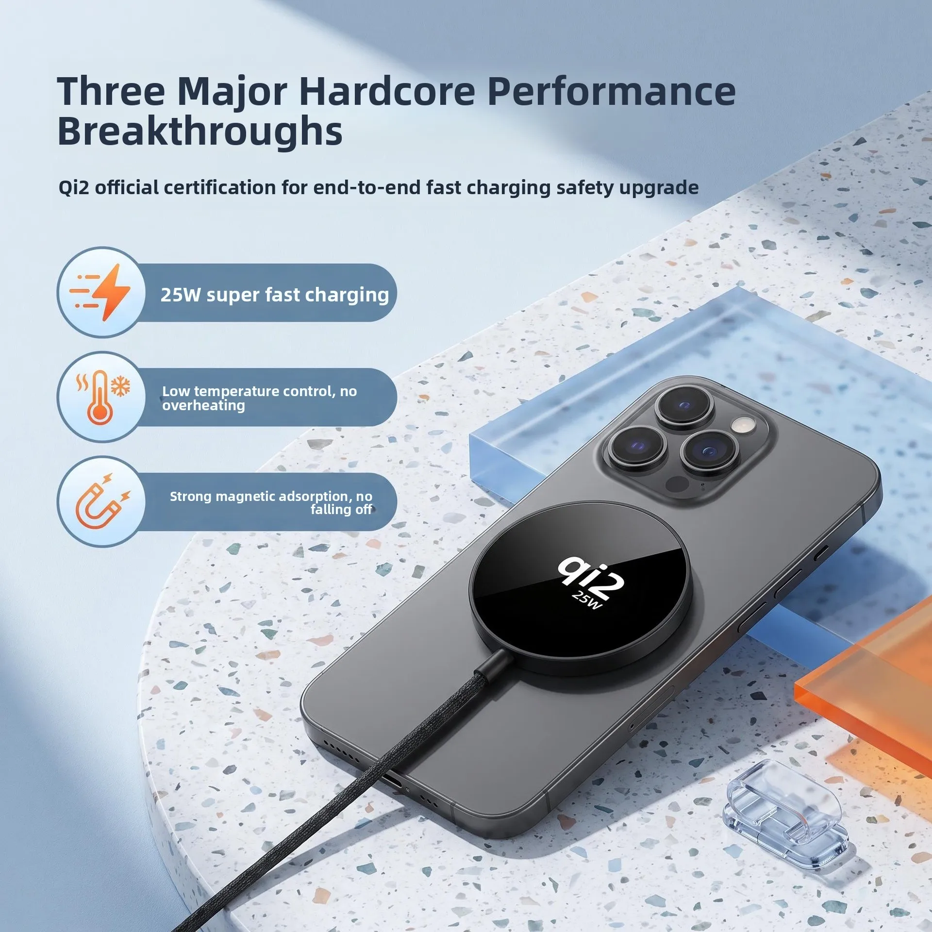 New product 25WQI2.2 suitable for Apple 151617 wireless charging aluminum alloy braided ultra-thin charger 25W magnetic suction