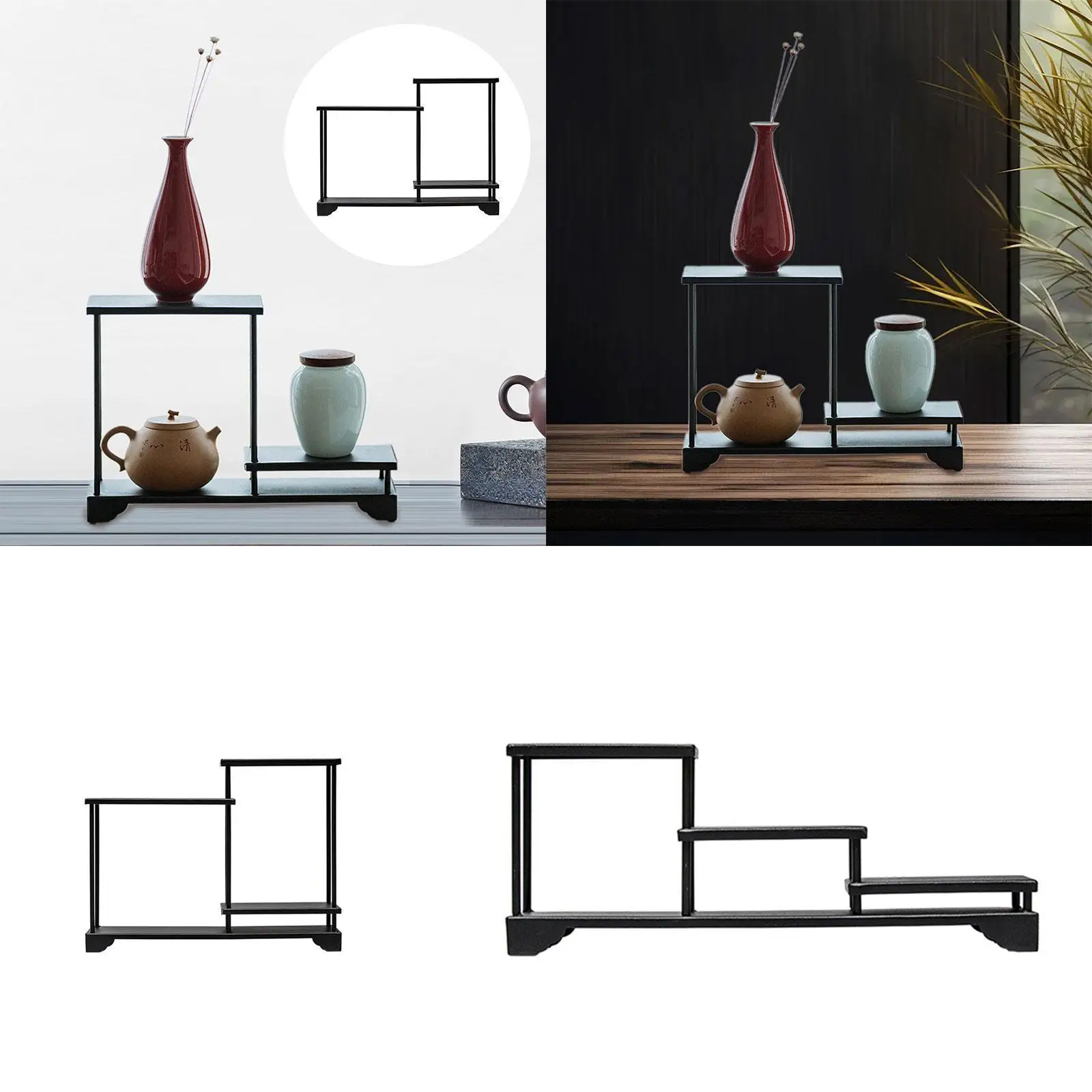 차 세트 스토리지 랙 Teaware 디스플레이 선반 기숙사 농가 호텔 주방 사무실을위한 경량 금속 탁상 주최자 선반