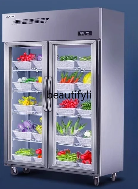 

Fruit and Vegetable Cabinet Double Door Refrigerated Display Cabinet Commercial Vertical Refrigerator Freezer