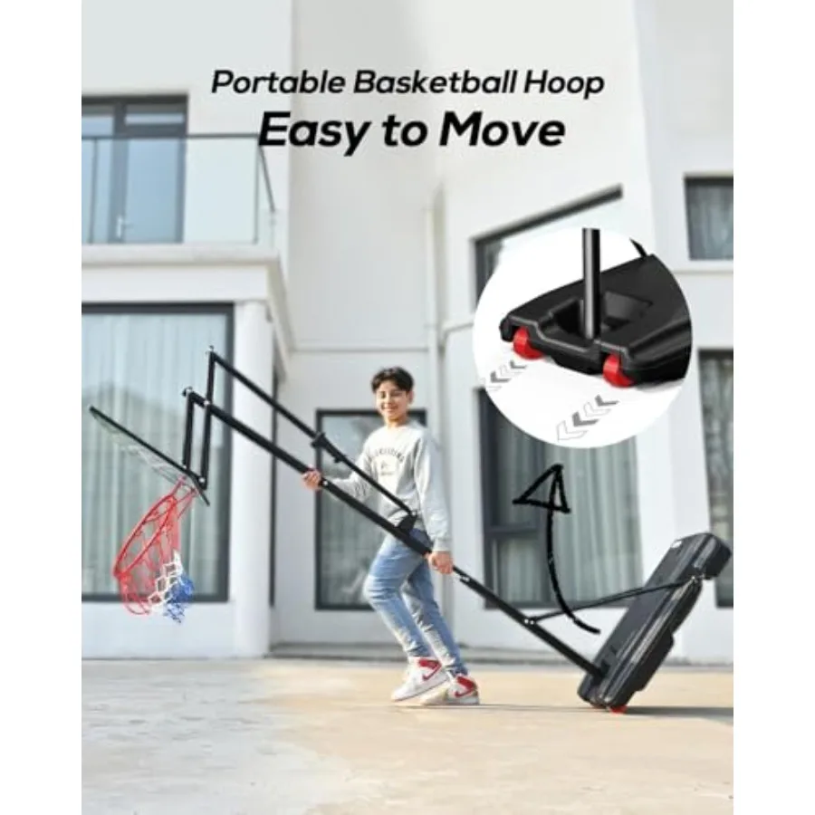 Draagbaar basketbalringsysteem met verstelbare hoogte van 4,9 tot 8,5 voet met een onbreekbaar bord van 32 inch, ideaal voor