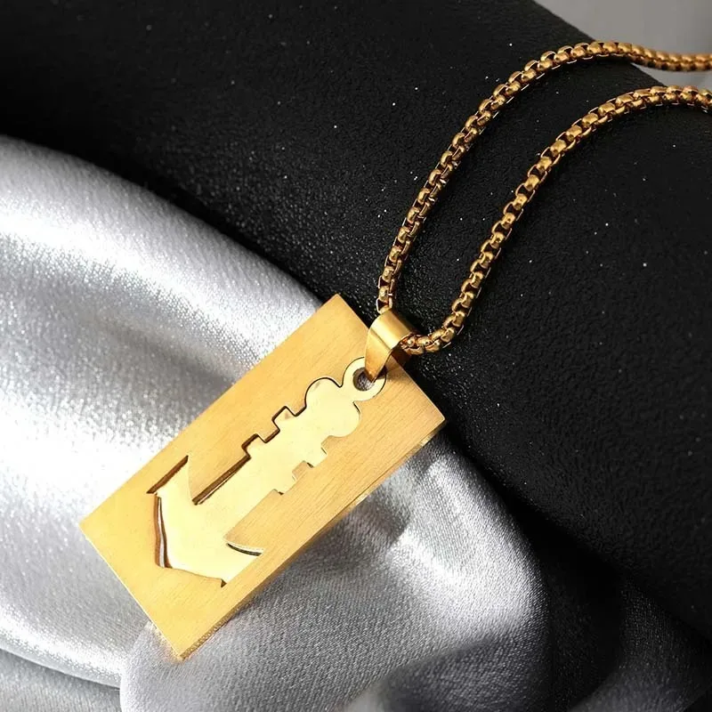 

Ожерелья для пар уличных студентов, квадратные якоря из тяжелого металла, крутые ожерелья из титановой стали, модные ожерелья для одежды