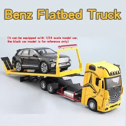 1:24 Mercedes Benz 1851 Flatbed Trailer Truck Alloy Diecast Model Car Equipped Vehicle Simulation Sound Light Toy For Kids C514