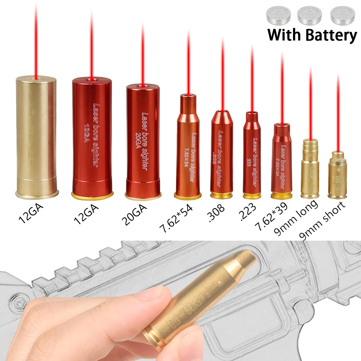 

Tactical Red Laser Bore Sighter for 12GA 20GA .223 .308 7.62x39 7.62x54 7mm 9mm 8x57 Caliber Zeroer Calibrator Red Dot Lasers