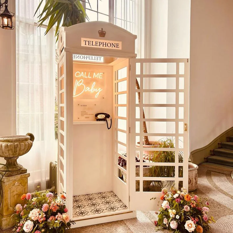 Custom Antique Pink White Floral Phone Booth London Phone Booth Outdoor Wedding Valentine's Day Decoration
