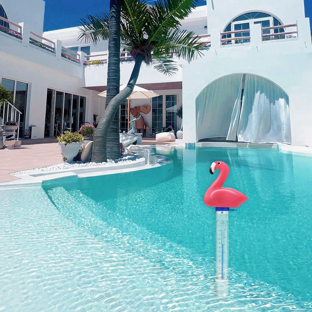 Floating Pool Thermometer With Rope Shatter-Resistant Flamingo Bath Thermometer For Outdoor Indoor Swimming Pool