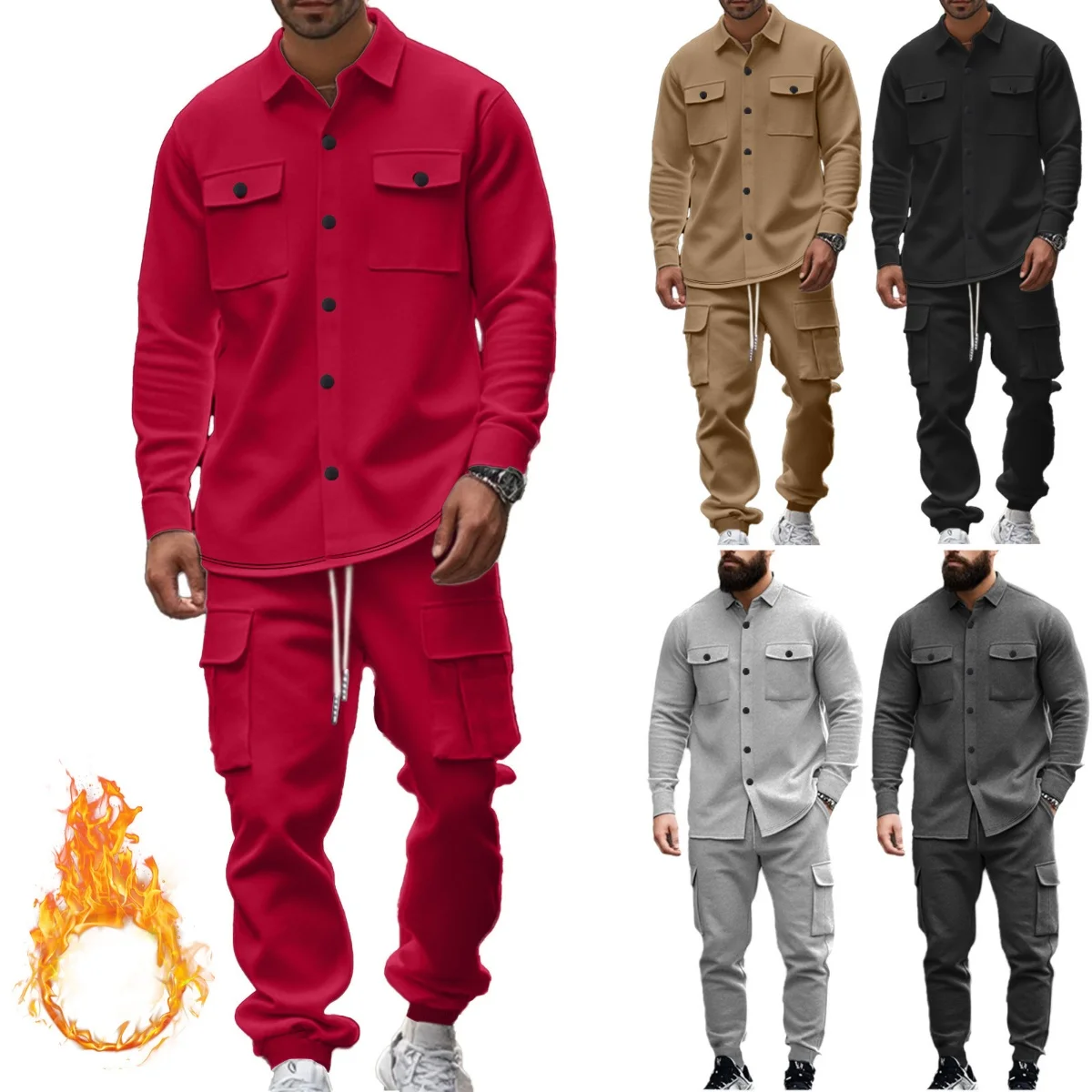 

Новая мужская осенне-зимняя повседневная флисовая куртка со стильным воротником и однотонным свободным комплектом из двух предметов.