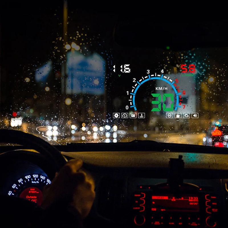 Car Driving Information Head Up Display Speedometer Oil Consumption Speed Water Temperature Windshield Projector OBD2 HUD Truck