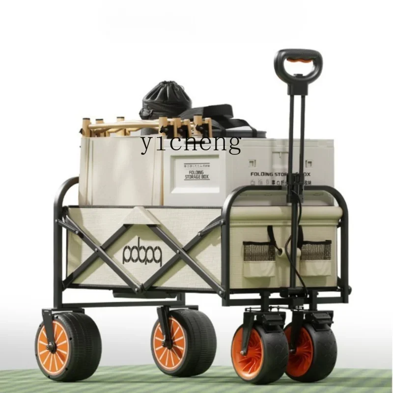 

ZF Camper Foldable Hand Push Trolley Stall Car Picnic Trailer Picnic Portable Table Board