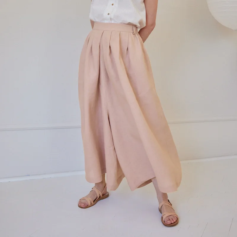 

French Linen Wide-Leg Pants for Women Casual High-Waisted Loose-Fitting Streetwear Ninth Trousers Summer Female Pantalon 2024