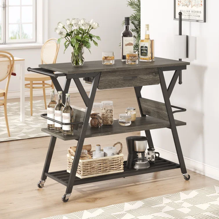 

Coffee Bar Station, Kitchen Island Cart with Storage, Coffee Cart with Drawer, Paper Towel Holder and Lockable Wheels, Bar Table