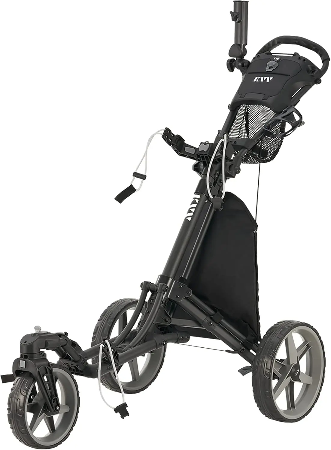 KVV 3 Wheel 360 Rotating Front Wheel Golf Push Cart Open and Close in ONE Second-Free Umbrella Holder Included