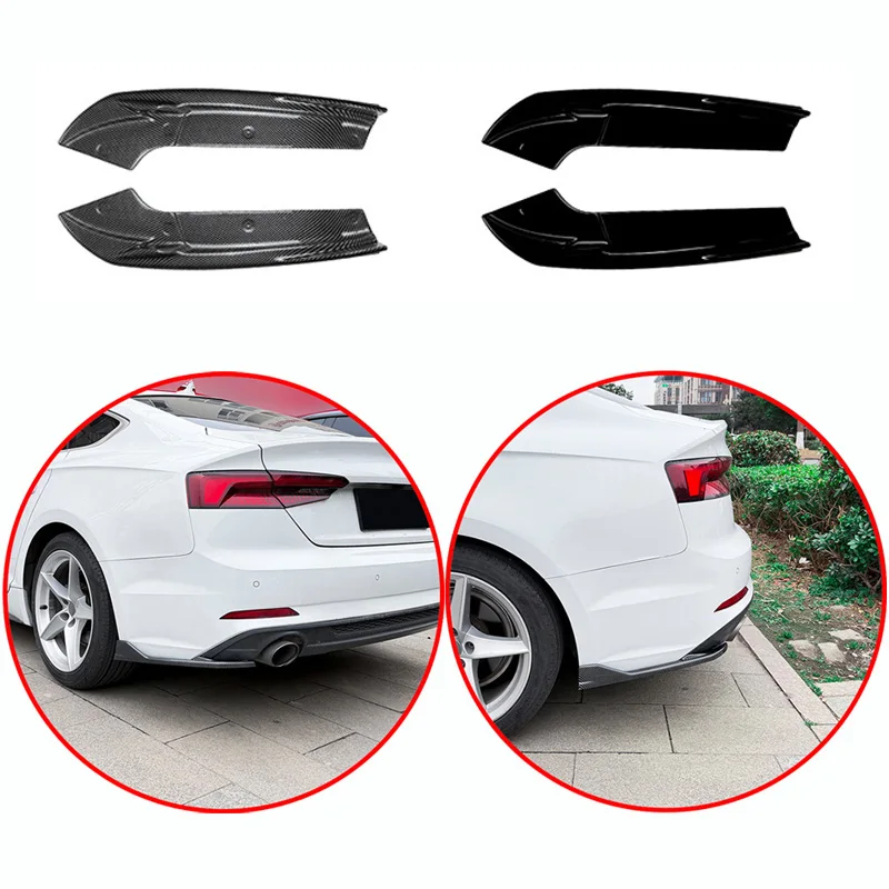 

For Audi A5 F5 Sline 2017-2020 High Quality ABS Car Rear Bumper Lip Corner Wrap Spoiler Body Kit Glossy Black Carbon Fiber Look