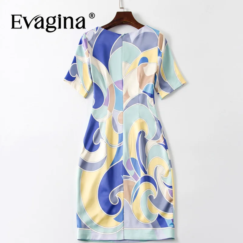 Evagina Fashion Summer Women's Pencil Dress Wave print Pretty Slim-Fit Hip Wrap Short Sleeve Mini S-XXL Dresses