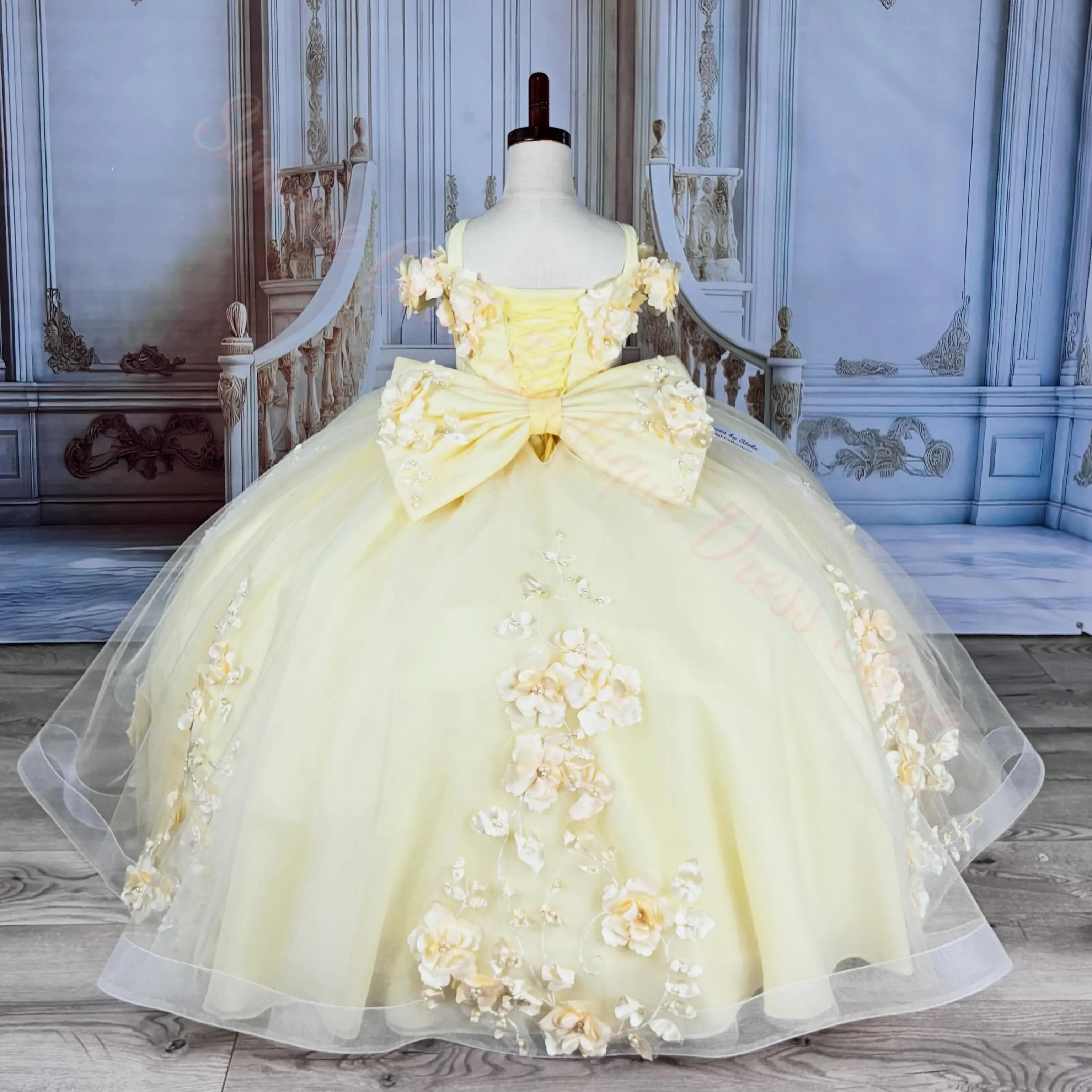 Yellow Flower Girl Dress for Wedding Appliques High Waist Floor Length Elegant Kids Birthday First Communion Gown Customized