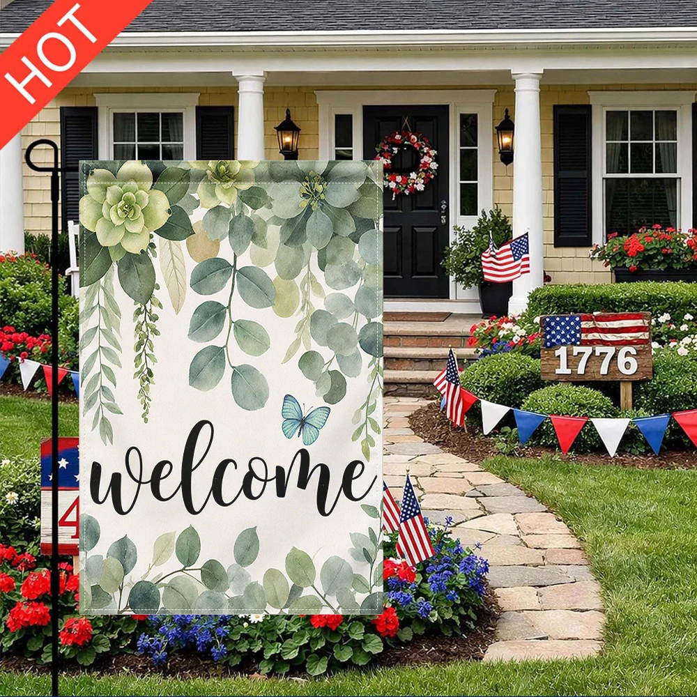 

Welcome Eucalyptus Garden Flag Double Sided Print No Flagpole Included Greenery Floral Outdoor Decor