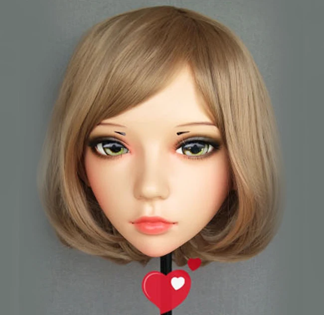 (Ling-2) Vrouwelijke Zoete Meisje Hars Half Hoofd Kigurumi BJD Ogen Crossdress Cosplay Japanse Anime Rol Lolita Masker Met Ogen En Pruik