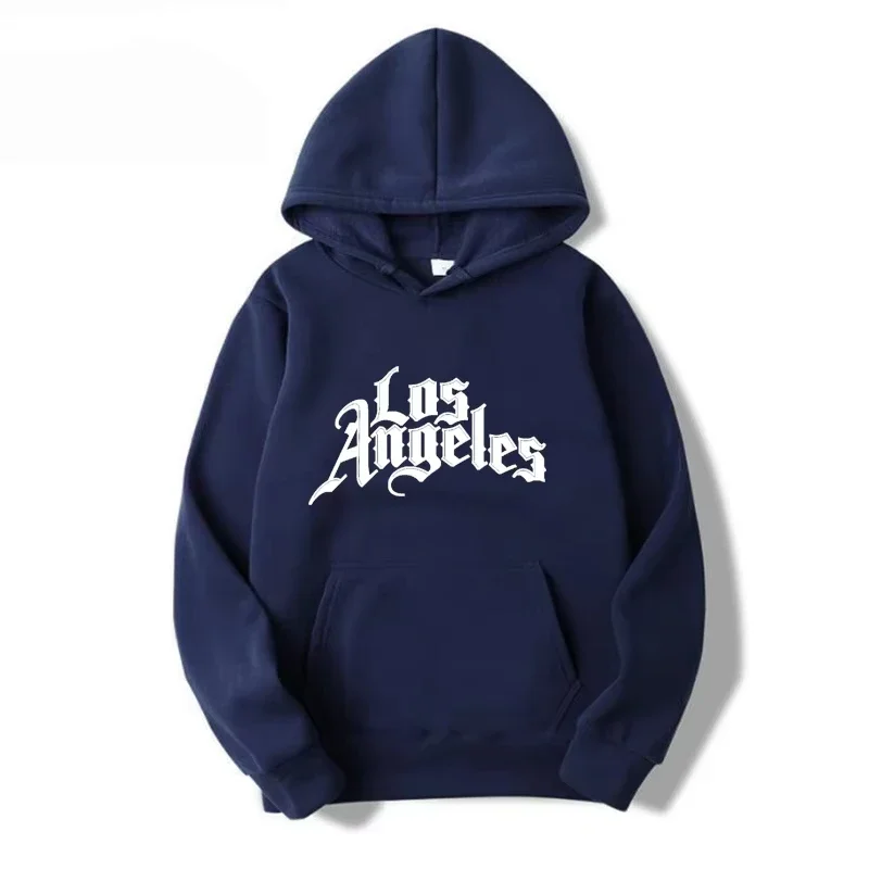 Los Angeles Printed Street Hip-hop Men Hooded Sweatshirt Autumn Winter Daily Outdoor Sports Loose All Build Fitness Leisure Warm