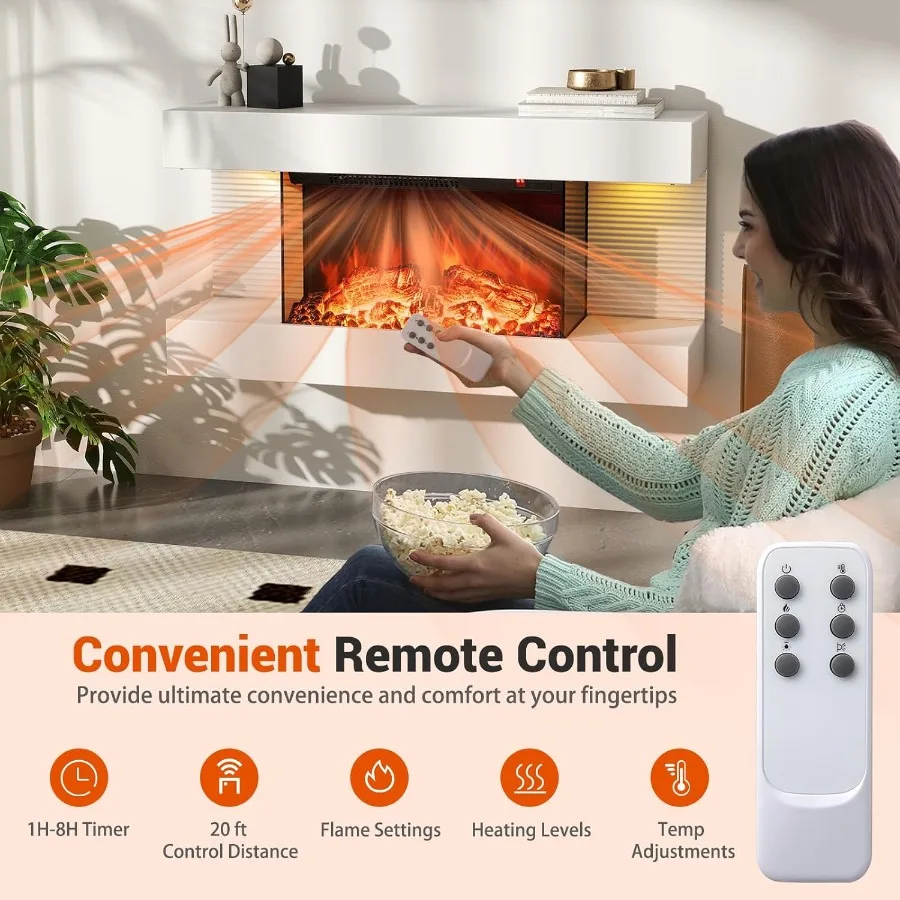 مدفأة كهربائية مثبتة على الحائط مقاس 18 بوصة مع رف عائم مقاس 32 بوصة وجهاز تحكم عن بعد تصميم ثلاثي الجوانب يتميز بـ 12 Am قابل للتعديل #5