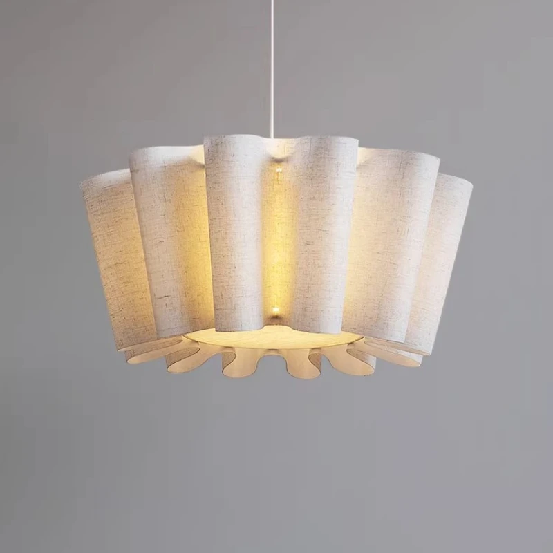 Japanese Wabi Sabi Style Ceiling Pendant Light LED Linen Fabric Lampshade Living Room Study Bedroom Homestay Indoor Hanging Lamp