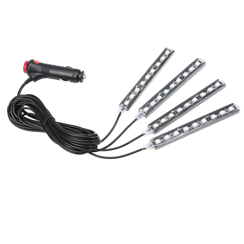 سيارة الداخلية LED قطاع أضواء مصباح لتهيئة الجو مصباح مع شحن السجائر الديكور فوتويل الإضاءة شريط أخضر/أزرق/أصفر
