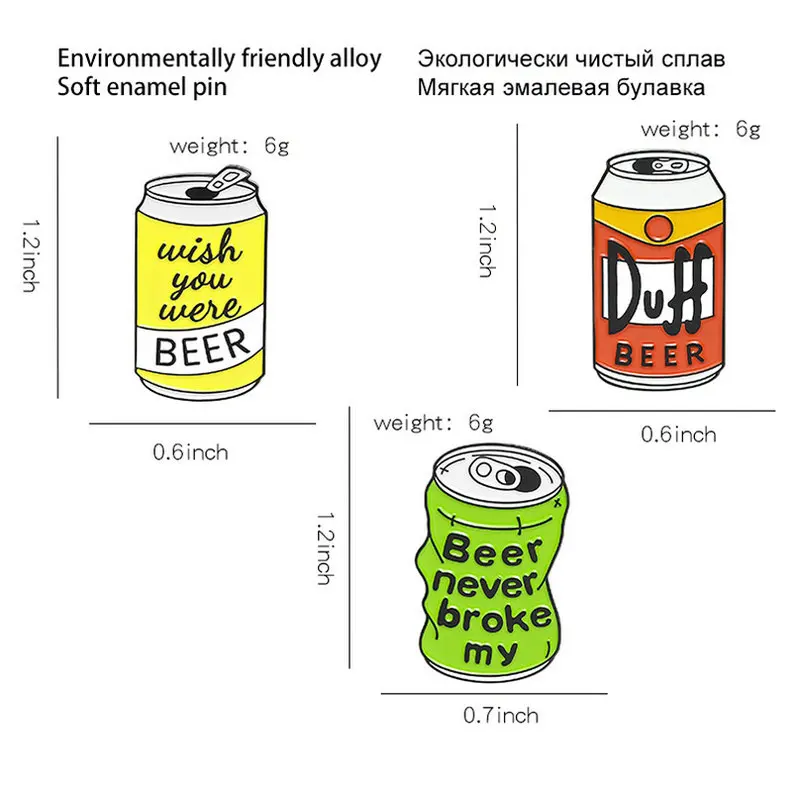 Beer Can Enamel Pin Custom Duff Beer Brooch Bag Clothes Lapel Pin Wish You Were Beer Badge TV Jewelry Gift for Fans Friends