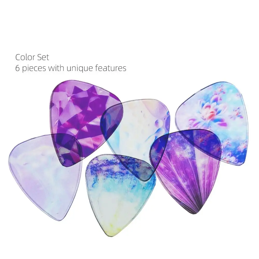 6pcs Guitar Picks Kaleidoscope Transparent Color 0.81/1.5mm Guitar Paddle Accessories