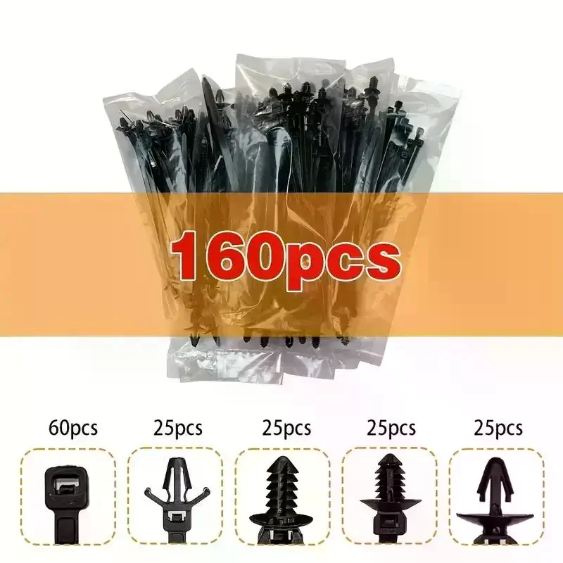 160PCS Car Wire Harness Fastener Tie Wrap Cable Clamp Clips Cable Ties Management Auto Wire Organizers For Auto Corrugated Pipe