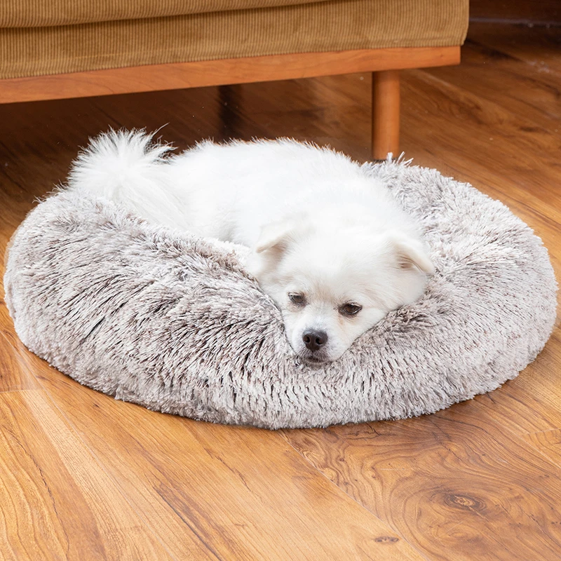 YOKEE-Long Plush Dog Cushion Bed, Super Soft Fluffy Dog Bed for Small and Large Dogs, Round Cushion for Puppy, Sleeping Bed Cat