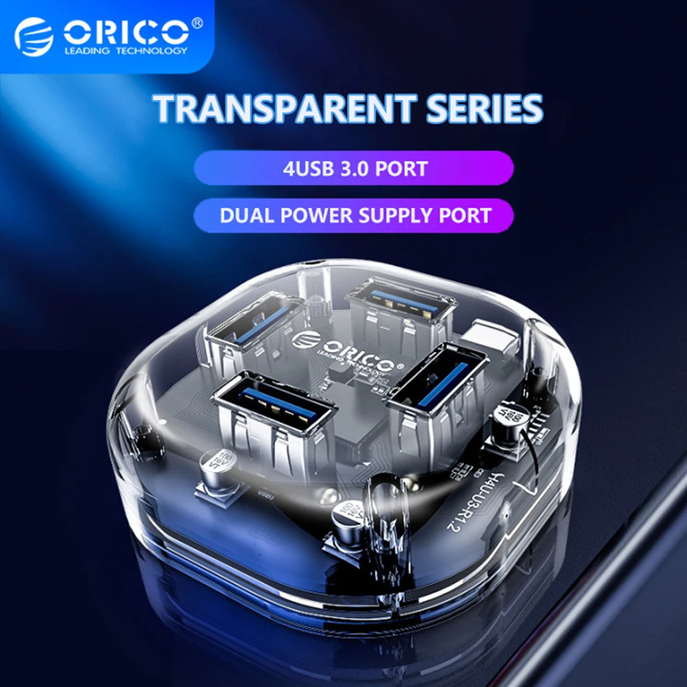 ORICO 4/7 Port USB 3.0 Hub Dual Power Supply Splitter Adapter OTG USB C Charger Hub Powered PC Computer Peripherals Accessories