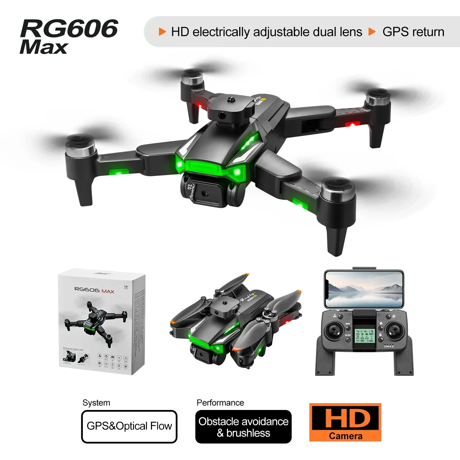 Rg606Max Drone Hd Profissional 4K Câmera Dupla Wifi Fpv Aeronave Quadcopte Evitar Obstáculos Fotografia Aérea Drone