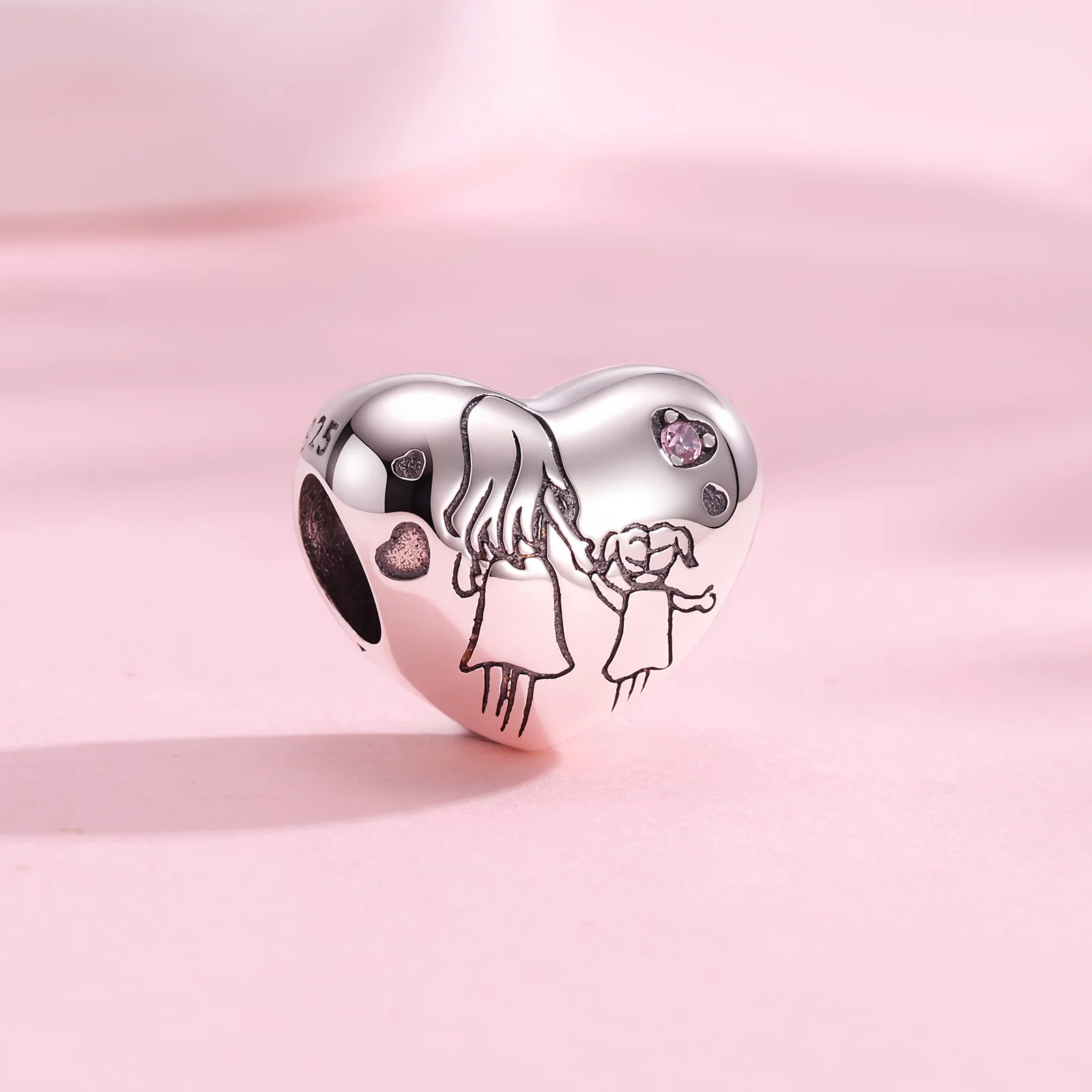 New 925 Sterling Silver Mother and Daughter Silhouett Heart Charm For Women DIY Bracelet Making Sweet Gift For Her Collection