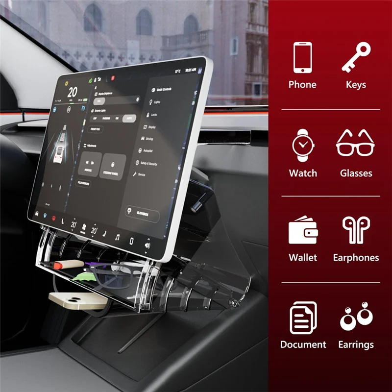 

Hideable Under Screen Storage Organizer For Tesla Model 3 Highland 2024 2025 Model Y Juniper 2025 Accessories
