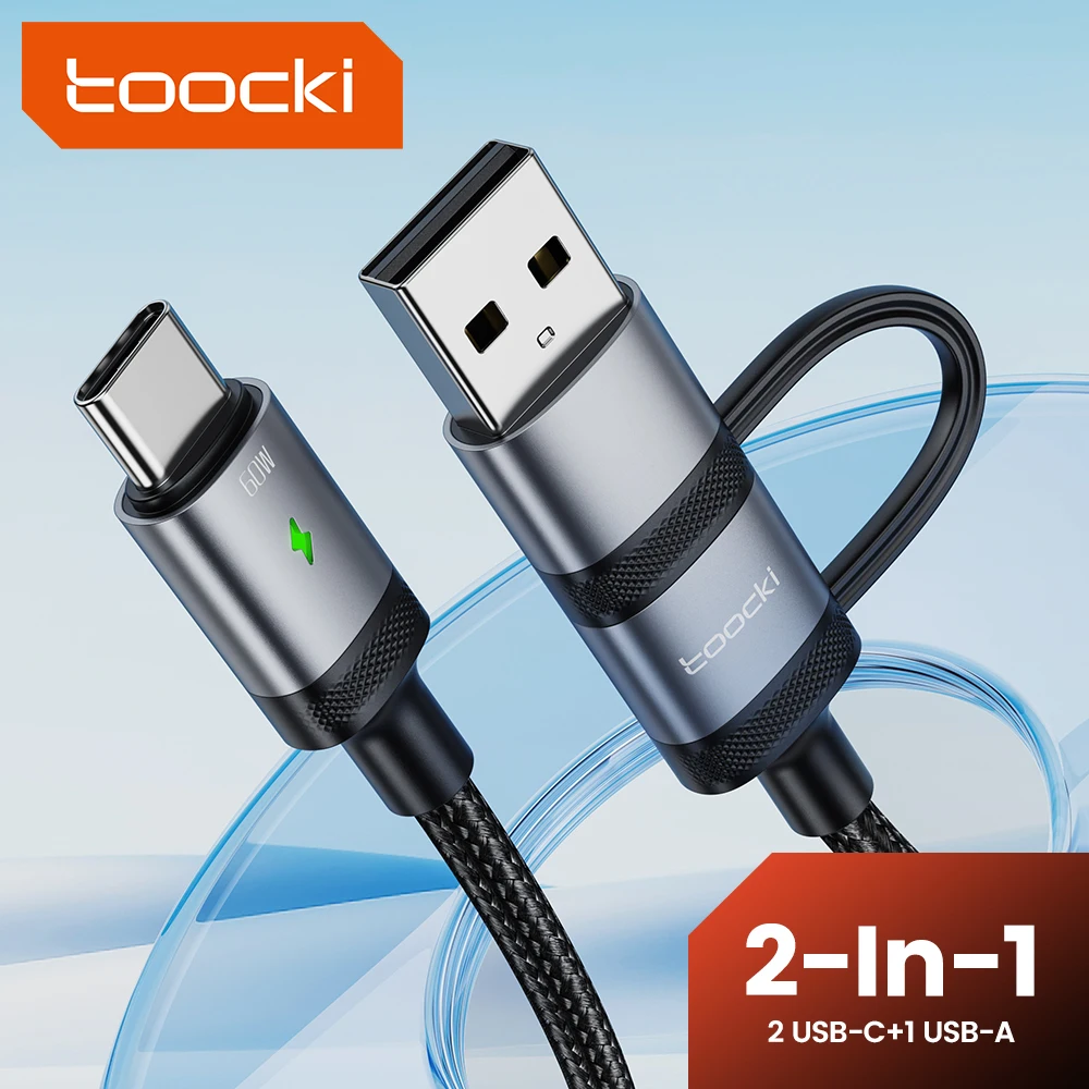 Toocki PD 60W 2 IN 1 USB Type C Cable Fast Charging Data Cord For iPhone 15 16 ProMax Xiaomi Samsung S22 Huawei Charge Data Wire