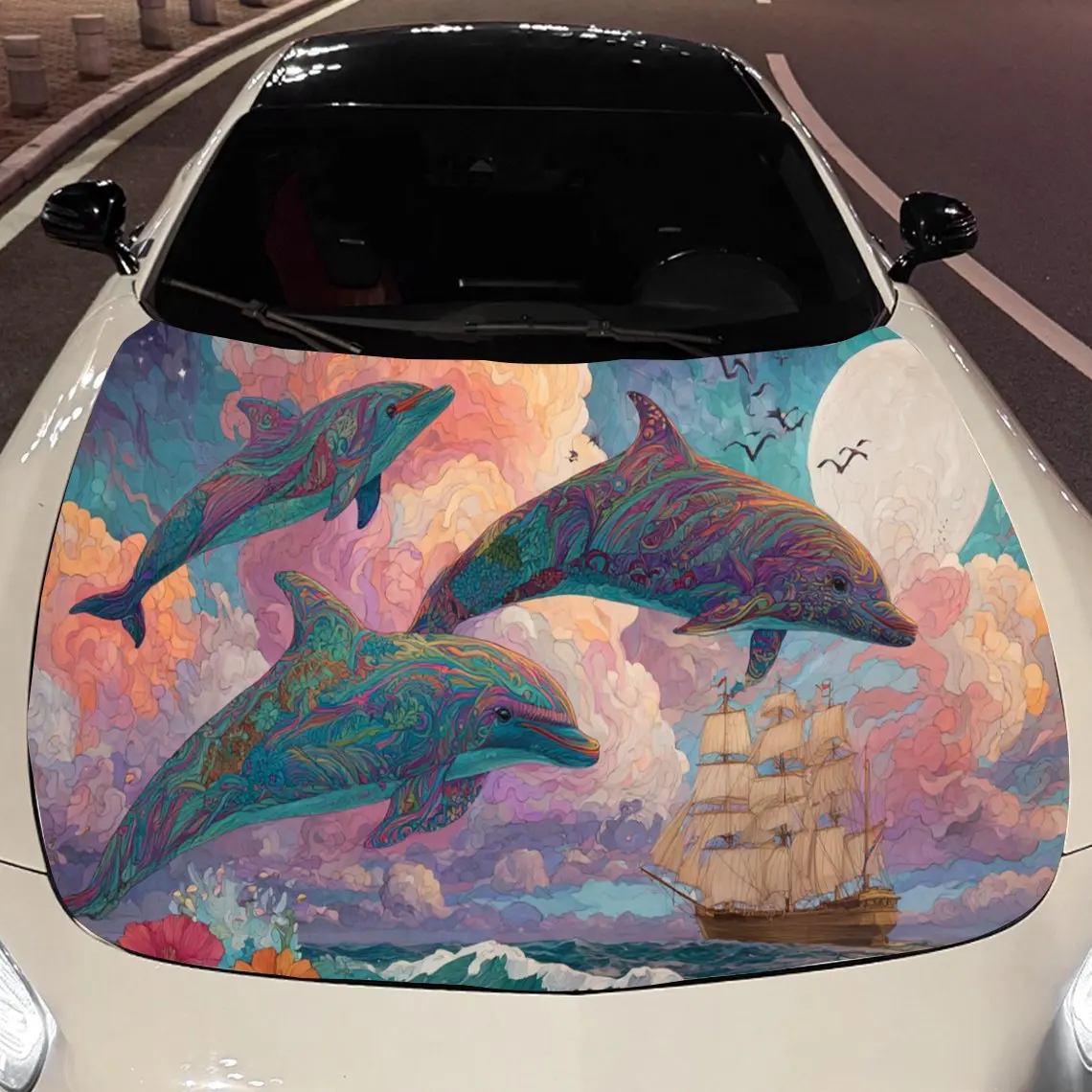 

Dreamy Dolphin print,car hood stickers,PVC waterproof Self adhesive car hood sticker,car hood decoration protection stickers,Aut
