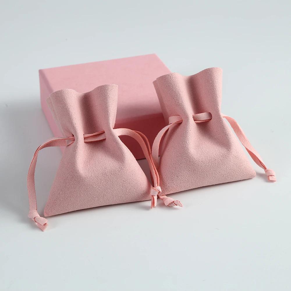 Wholesale Pink Microfiber Jewelry Drawstring Gift Bags Fungus Style Packaging Ring Earrings for Wedding Favors Party Candy Pouch